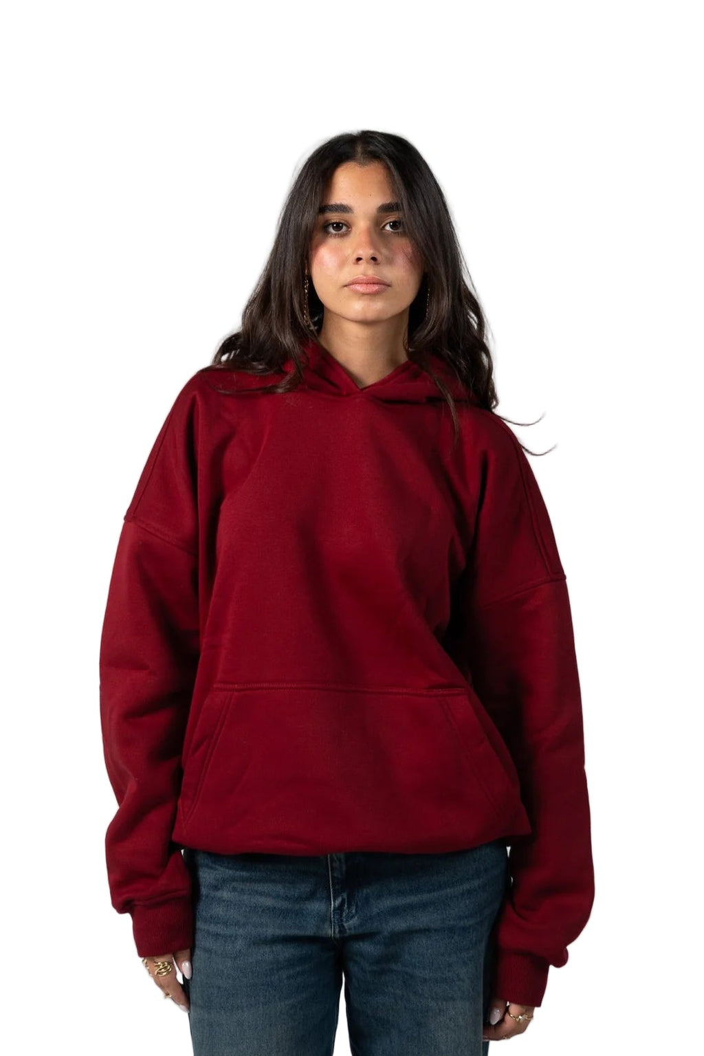 Drop Shoulder Hoodie - Burgundy