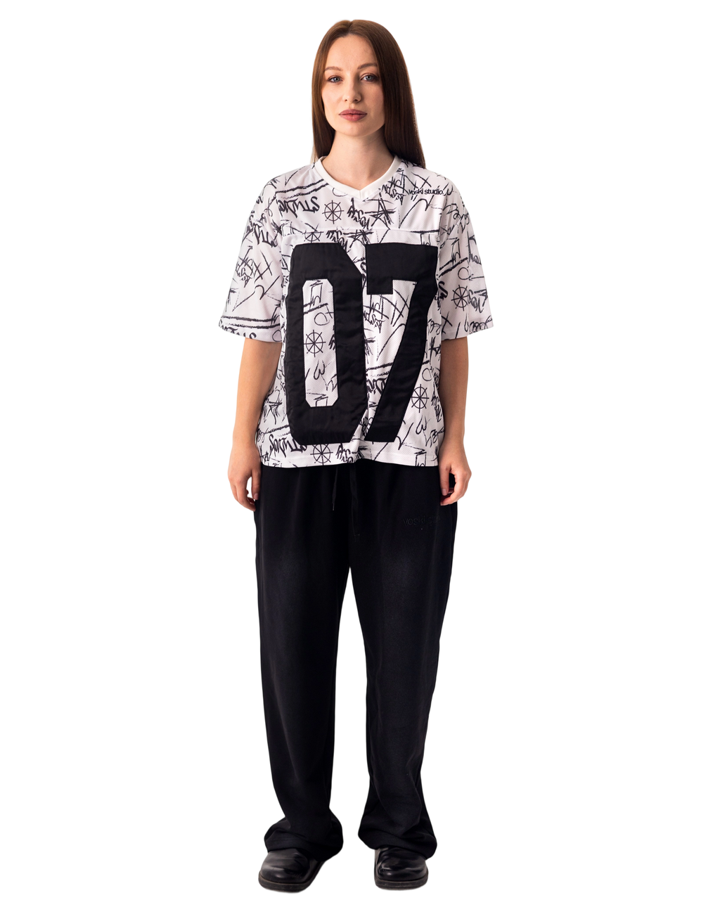 WHITE GRAFFITI JERSEY BOXY TEE