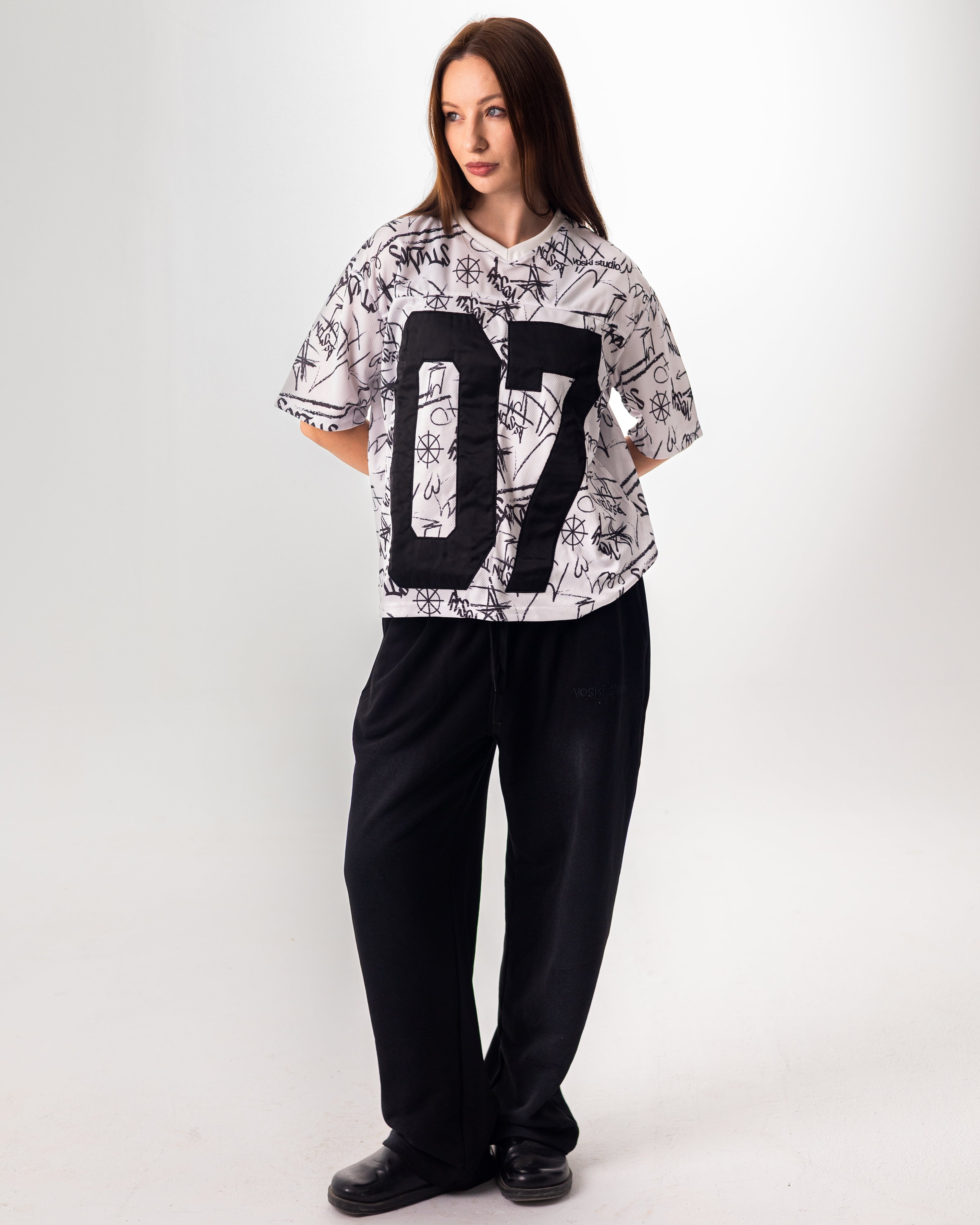 WHITE GRAFFITI JERSEY BOXY TEE