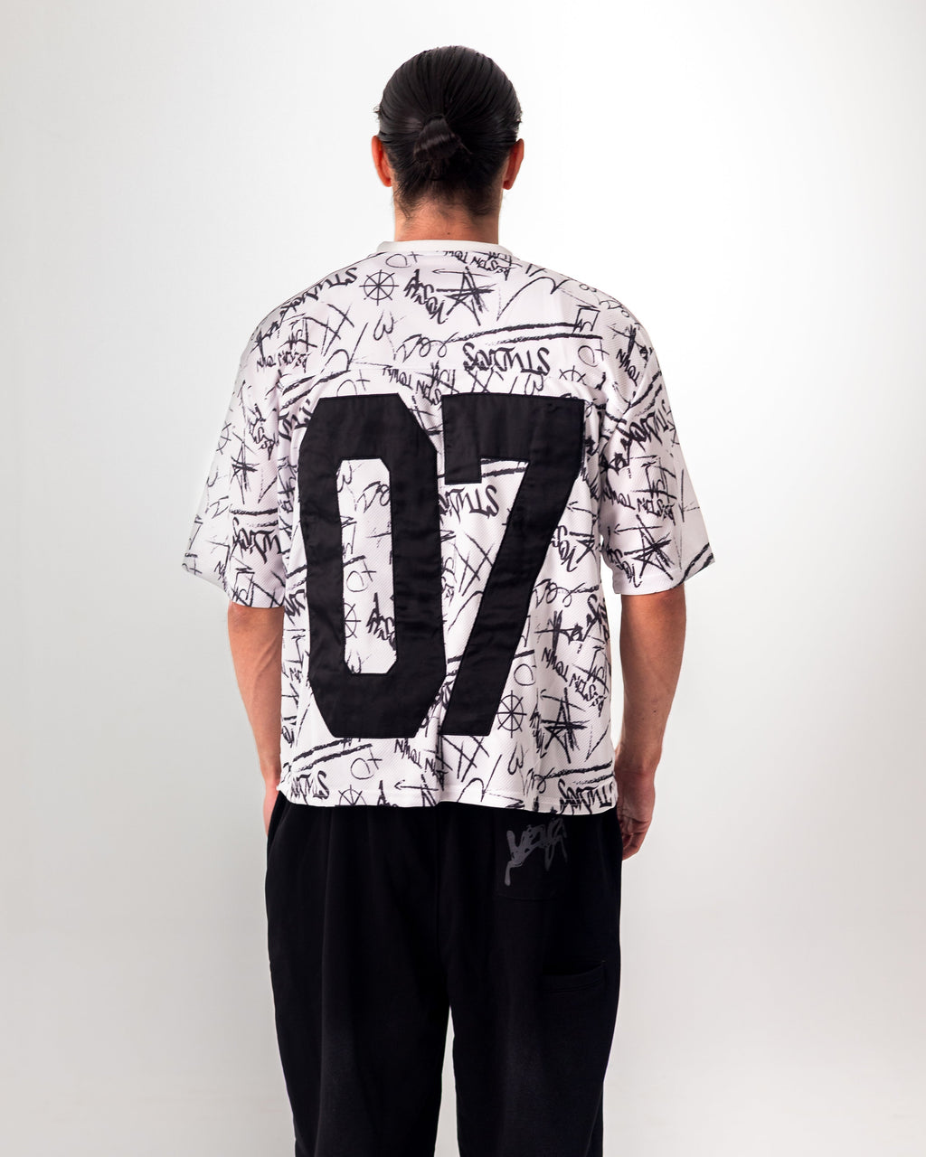 WHITE GRAFFITI JERSEY BOXY TEE
